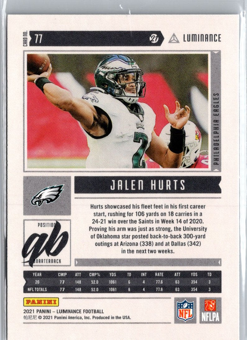 2021 Panini Luminance #77 Jalen Hurts A7