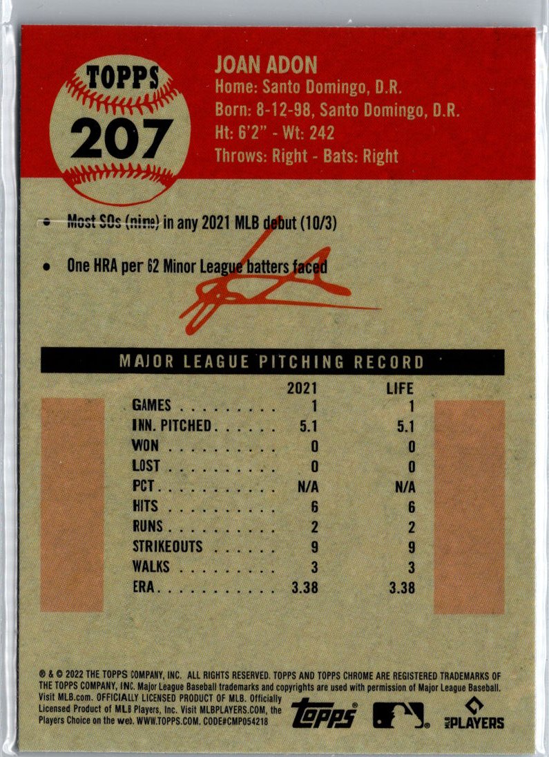 2022 Topps Chrome Platinum Anniversary #207 Joan Adon A7
