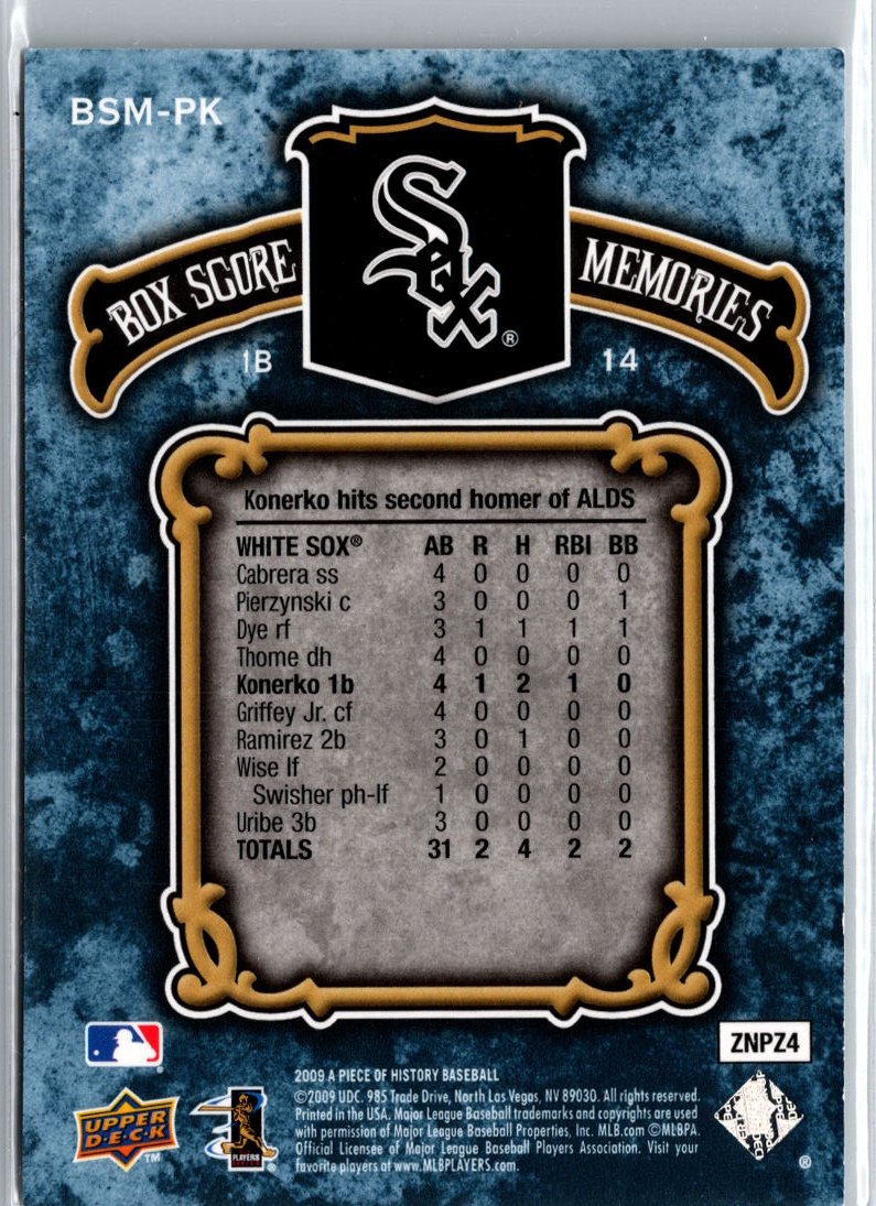2009 Upper Deck A Piece of History Paul Konerko Box #/999 A7