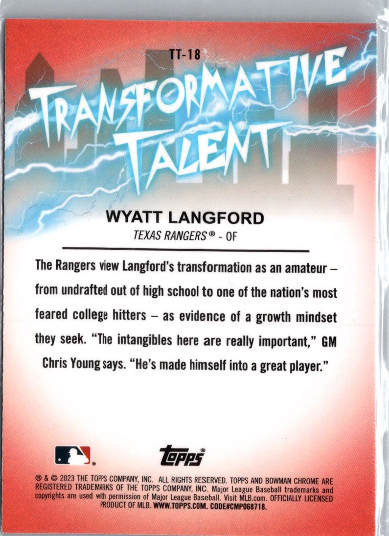 2023 Bowman Draft #TT-18 Wyatt Langford Transformative Talent A9