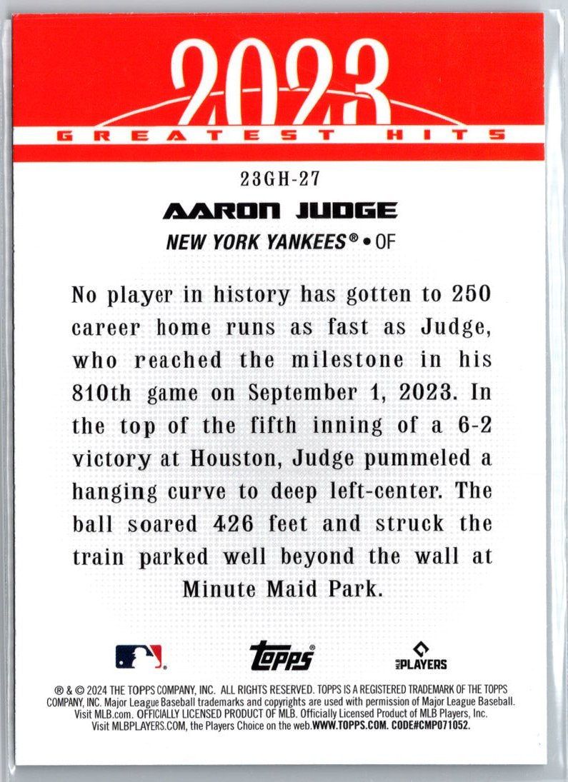 2024 Topps #23GH-27 Aaron Judge 2023 Greatest Hits A10