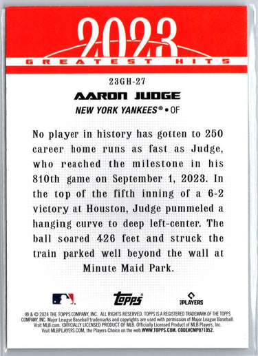 2024 Topps #23GH-27 Aaron Judge 2023 Greatest Hits A10