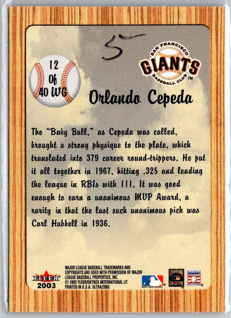 2003 Ultra #12 WG Orlando Cepeda When It Was A Game A12
