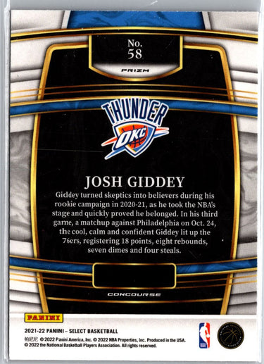 2021-22 Panini Select #58 Josh Giddey Orange Flash Prizms A12