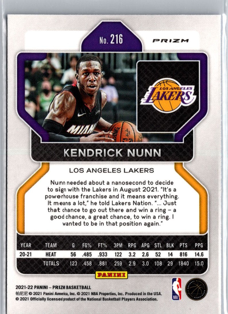 2021-22 Panini Prizm #216 Kendrick Nunn NBA 75th Anniversary A12