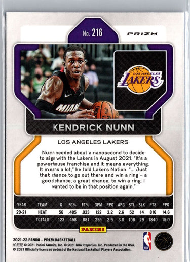 2021-22 Panini Prizm #216 Kendrick Nunn NBA 75th Anniversary A12