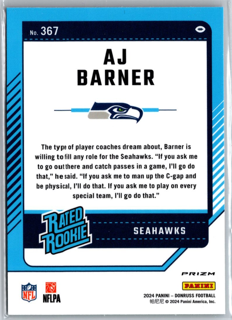 2024 Donruss #367 A.J. Barner Press Proof Red A12