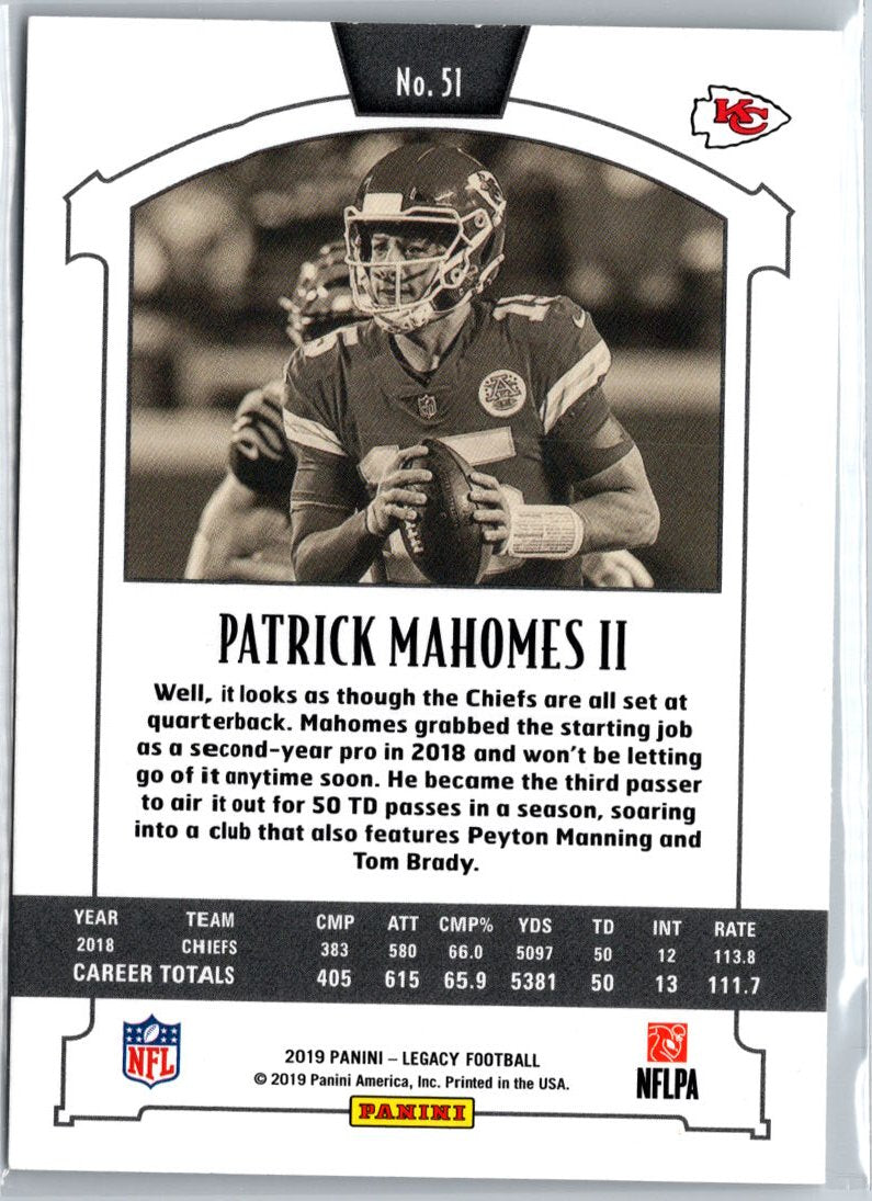 2019 Panini Legacy #51 Patrick Mahomes II A13