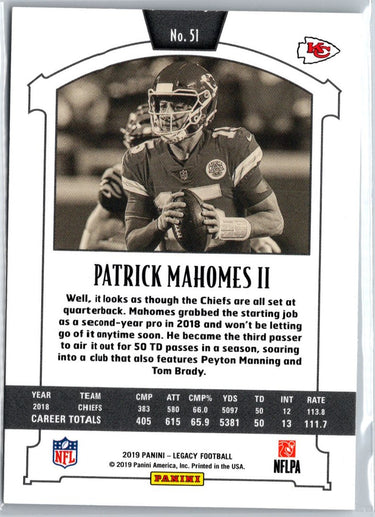 2019 Panini Legacy #51 Patrick Mahomes II A13
