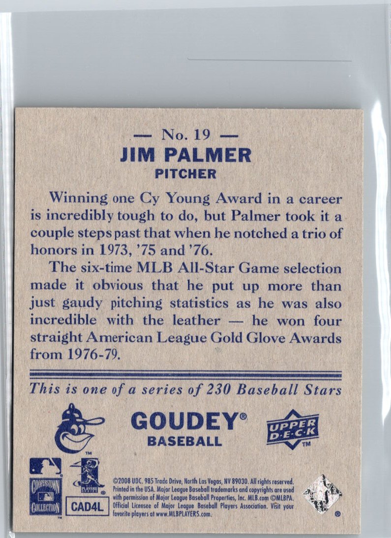 2008 Upper Deck Goudey #19 Jim Palmer Mini Red Backs A13