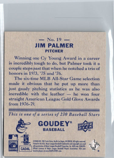 2008 Upper Deck Goudey #19 Jim Palmer Mini Red Backs A13
