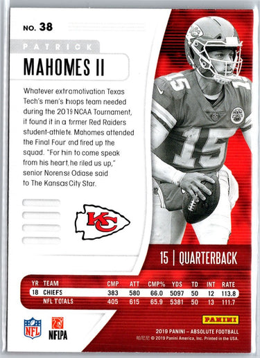 2019 Panini Absolute #38 Patrick Mahomes II A13