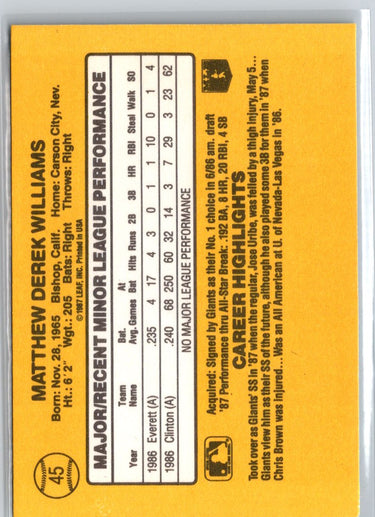 1987 Donruss The Rookies #45 Matt Williams A13