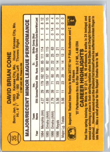 1987 Donruss The Rookies #35 David Cone A13