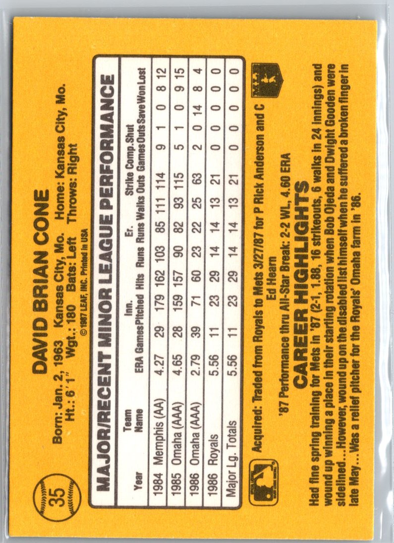 1987 Donruss The Rookies #35 David Cone A13