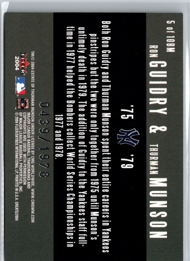 2004 Fleer Greats of the Game Ron Guidry Thurman Munson Battery Mates #/1978 A15
