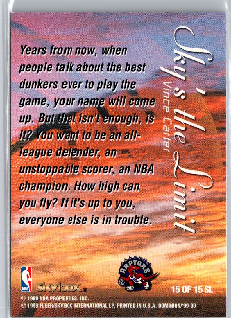 1999-00 SkyBox Dominion #15 SL Vince Carter Sky's the Limit A15