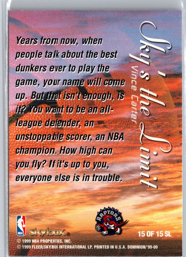 1999-00 SkyBox Dominion #15 SL Vince Carter Sky's the Limit A15