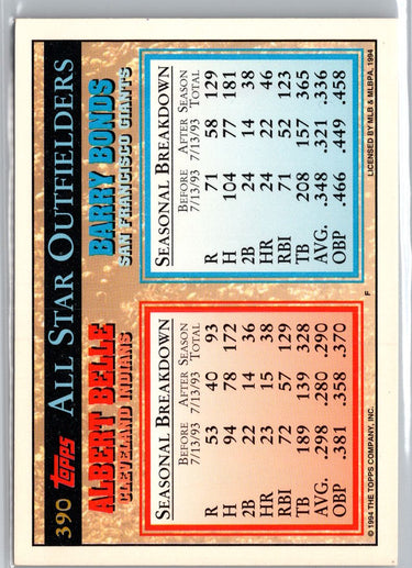 1994 Topps #390 Barry Bonds / Albert Belle AS Gold A15