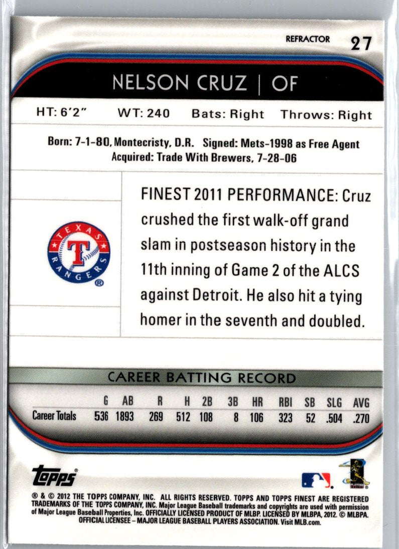 2012 Finest #27 Nelson Cruz X-Fractors A16