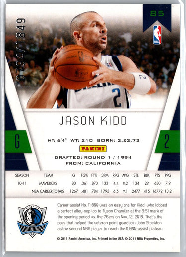 2010-11 Panini Totally Certified #85 Jason Kidd #/1849 A16
