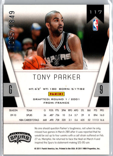 2010-11 Panini Totally Certified #117 Tony Parker #/1849 A16