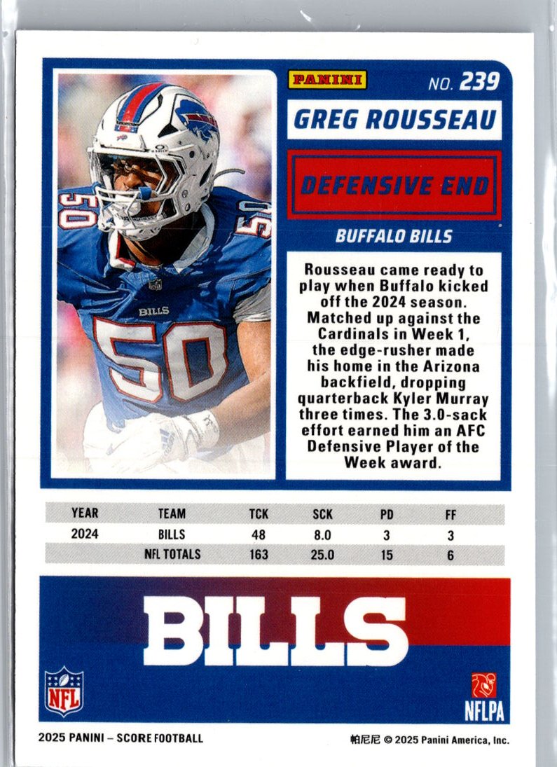 2025 Score #239 Greg Rousseau Artist's Proof #/35 A17