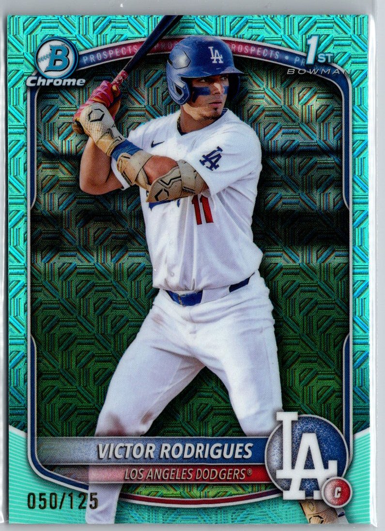 2025 Bowman Victor Rodrigues Chrome Prospects Aqua Shimmer Refractor #/125 A17