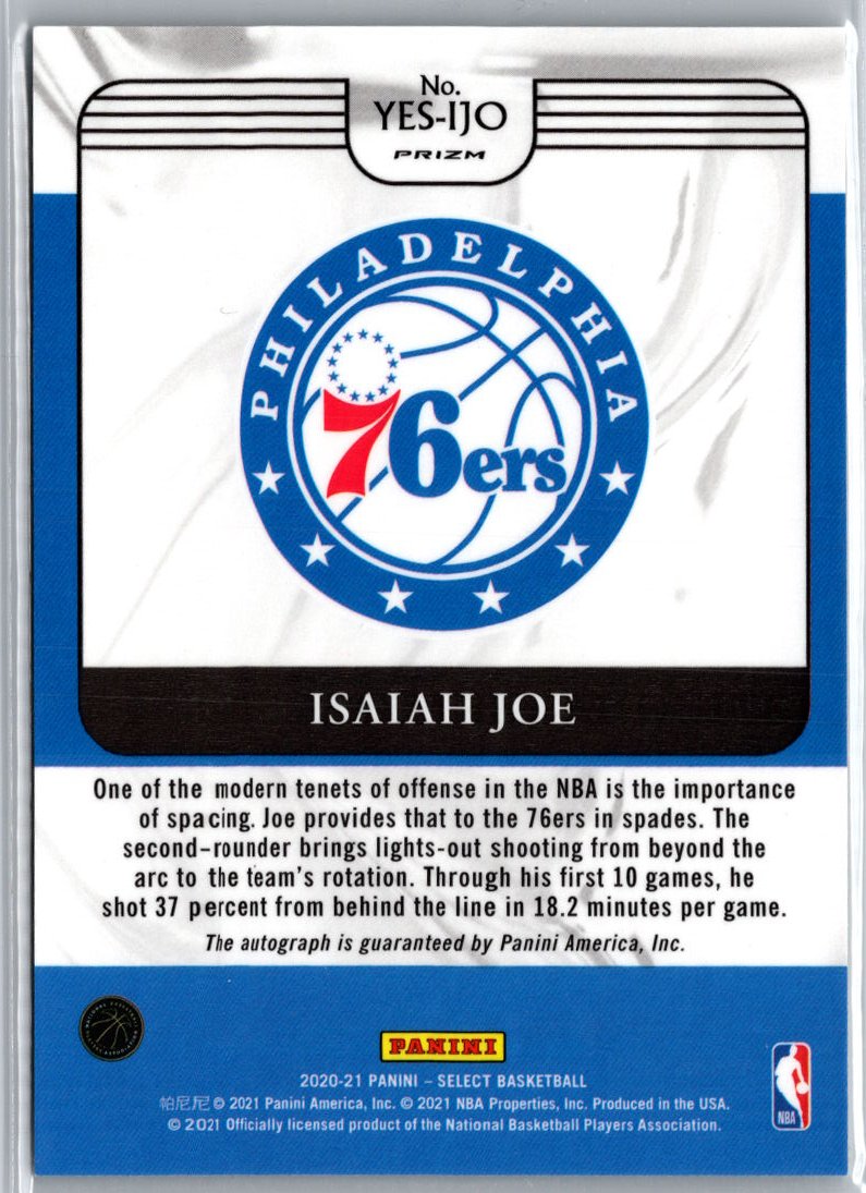 2020-21 Panini Select #YES-IJO Isaiah Joe Youth Explosion Signatures A17