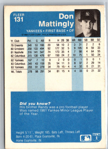 1984 Fleer #131 Don Mattingly A18