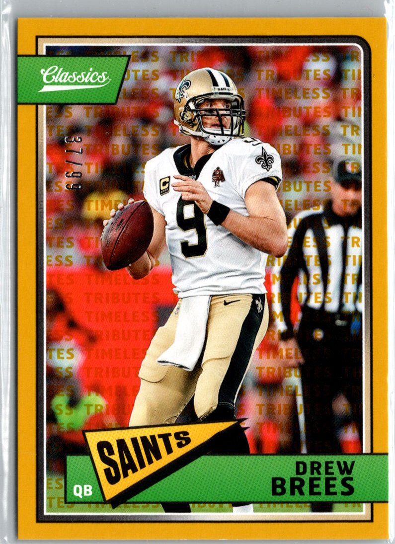 2018 Panini Classics #62 Drew Brees Timeless Tributes Gold #/99 A18