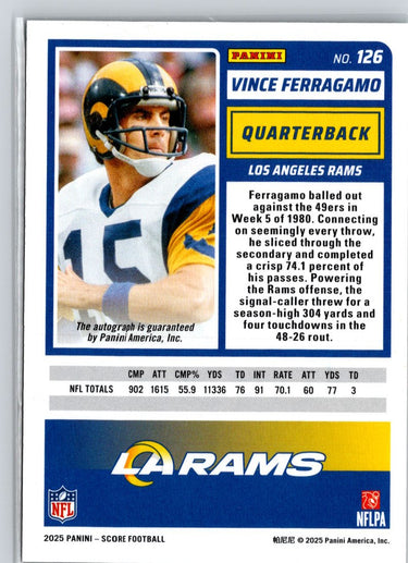 2025 Score #126 Vince Ferragamo Base Signatures Gold Zone #/50 A18