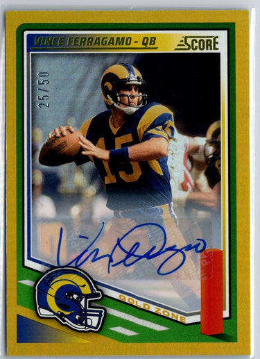 2025 Score #126 Vince Ferragamo Base Signatures Gold Zone #/50 A18