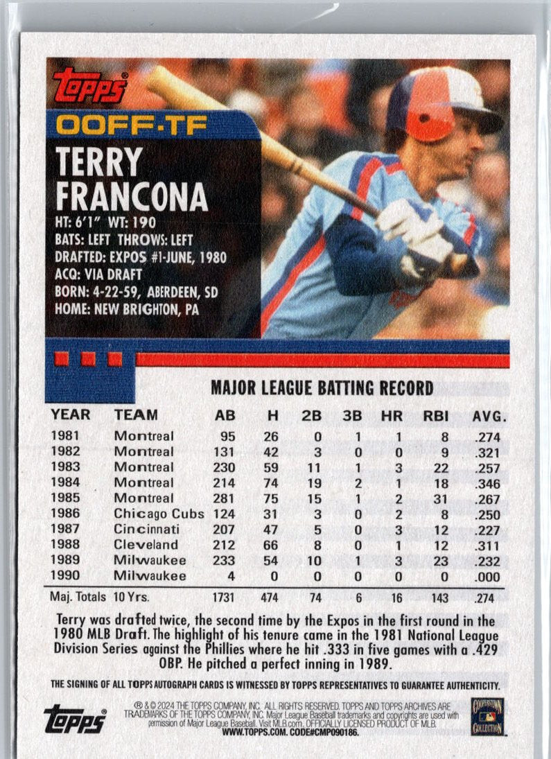 2024 Topps Archives #00FF-TF Terry Francona Fan Favorite Autographs A18