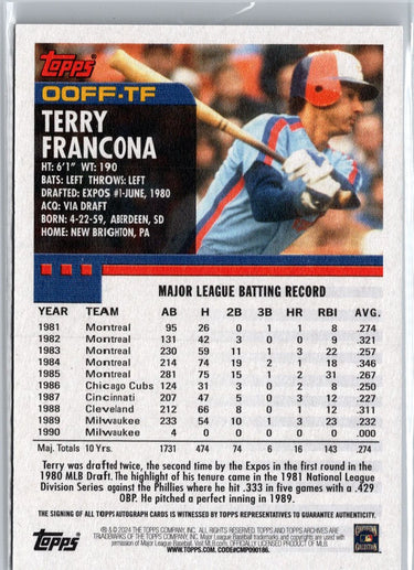 2024 Topps Archives #00FF-TF Terry Francona Fan Favorite Autographs A18