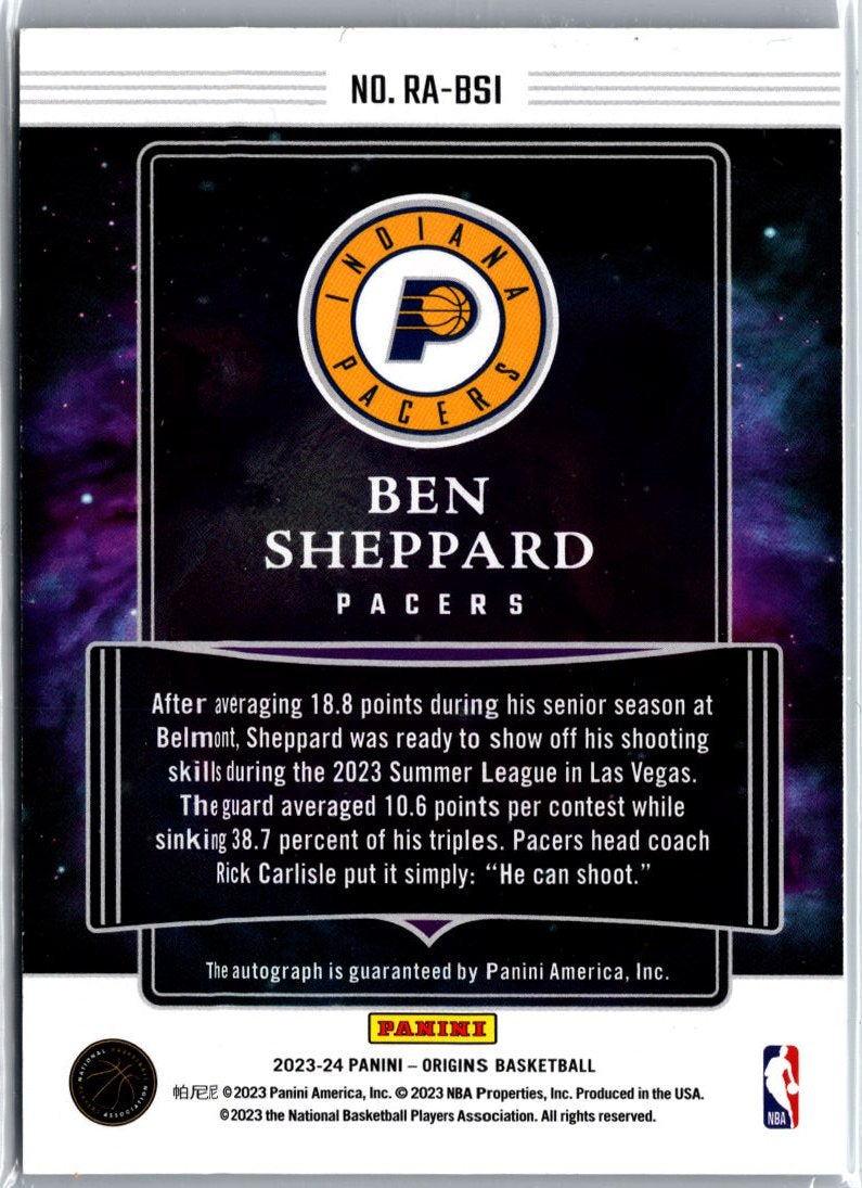 2023-24 Panini Origins #RA-BSI Ben Sheppard Rookie Autographs A19