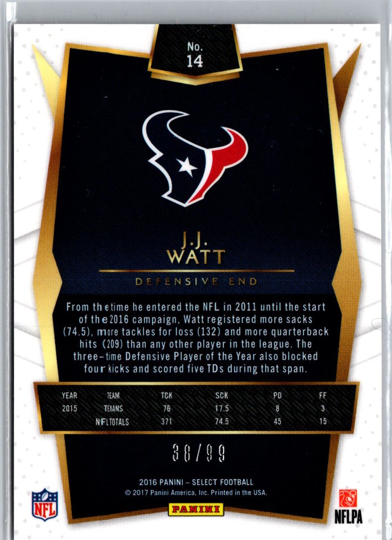 2016 Panini Select #14 J.J. Watt Red Prizm #/99 A19