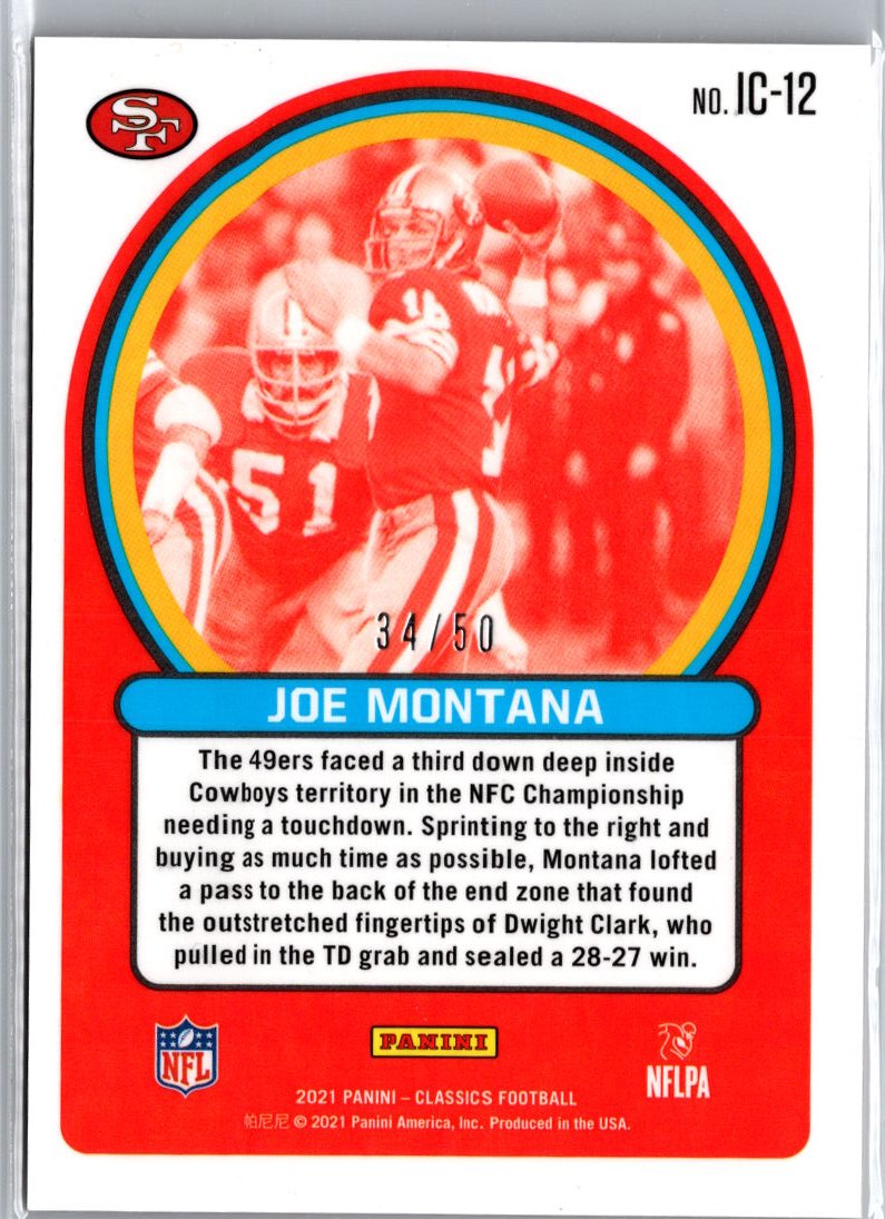 2021 Panini Classics #IC-12 Joe Montana Instant Classics Red #/50 A19