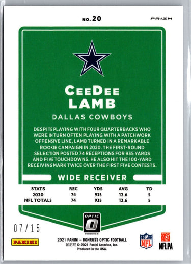 2021 Donruss Optic #20 CeeDee Lamb Ice #/15 A20