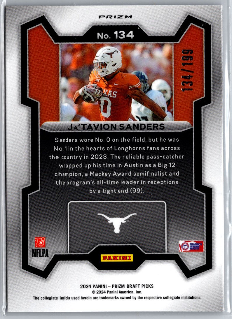 2024 Panini Prizm Draft Picks #134 Ja'Tavion Sanders Blue #/199 A20
