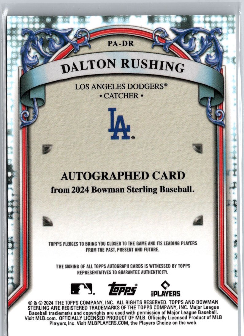 2024 Bowman Sterling #PA-DR Dalton Rushing Prospect Autographs A20