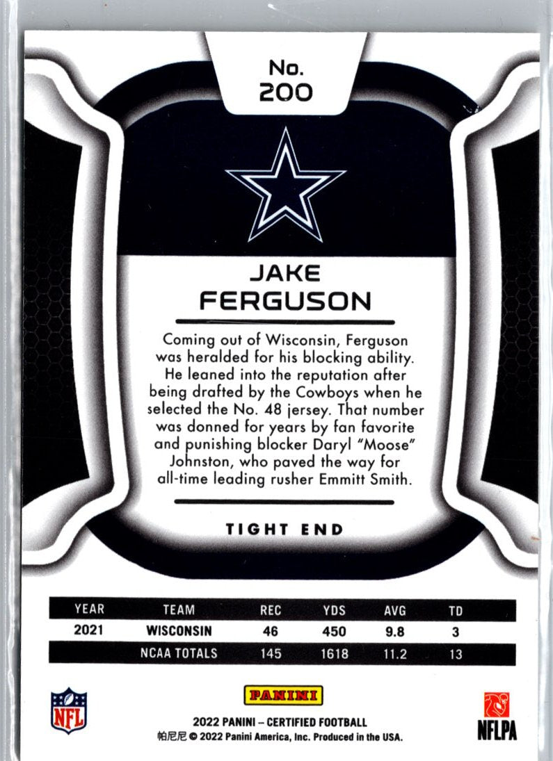 2022 Panini Certified #200 Jake Ferguson Mirror Gold #/25 A20