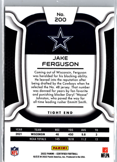 2022 Panini Certified #200 Jake Ferguson Mirror Gold #/25 A20