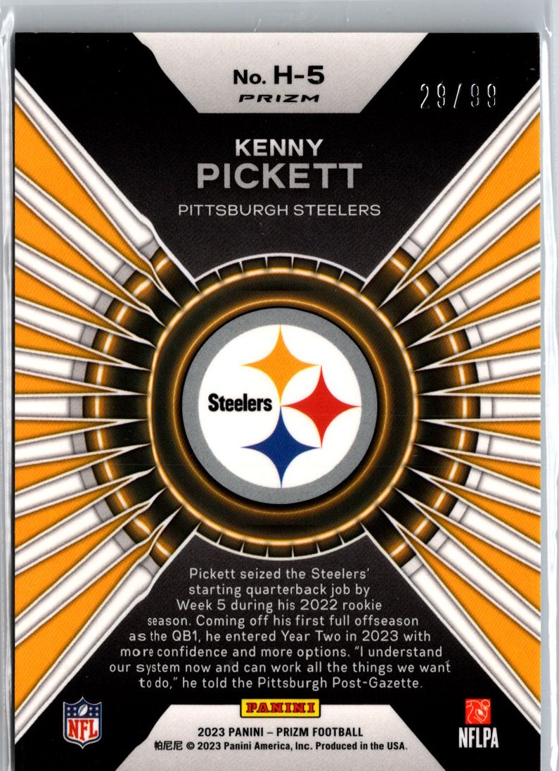 2023 Panini Prizm #H-5 Kenny Pickett Emergent Prizms Blue Ice #/99 A21