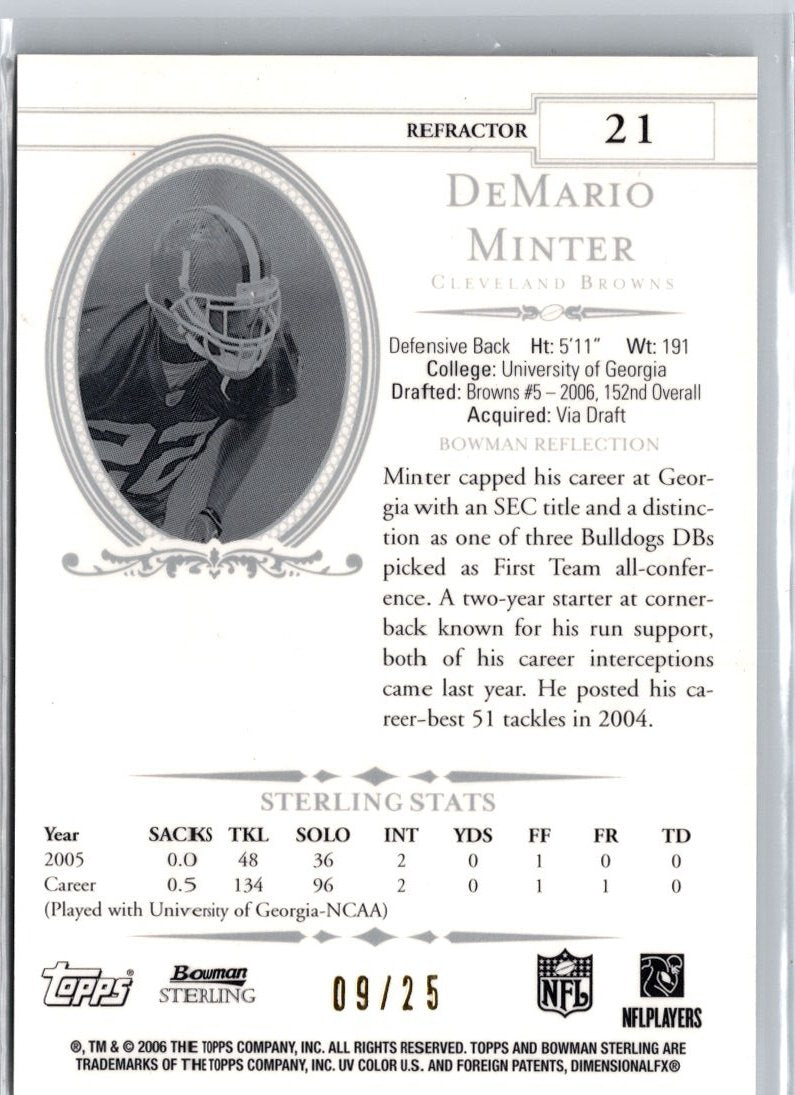 2006 Bowman Sterling #21 DeMario Minter Black Refractors #/25 A21