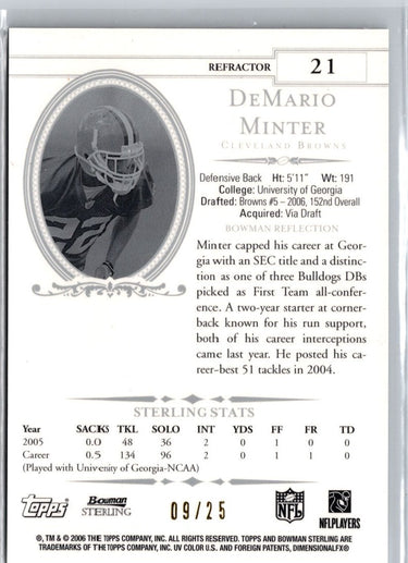 2006 Bowman Sterling #21 DeMario Minter Black Refractors #/25 A21