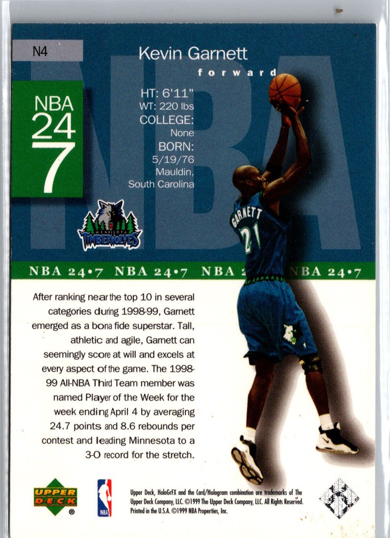 1999-00 Upper Deck HoloGrFX #N4 Kevin Garnett NBA 24-7 A21