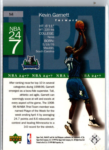 1999-00 Upper Deck HoloGrFX #N4 Kevin Garnett NBA 24-7 A21