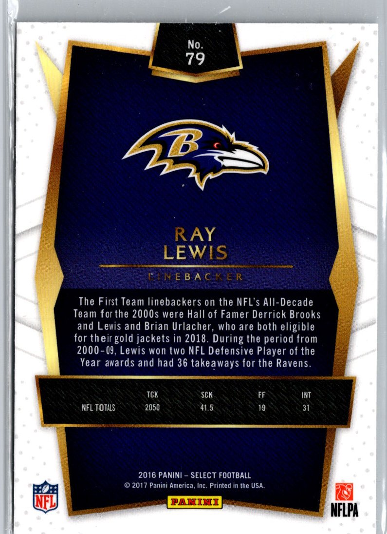 2016 Panini Select #79 Ray Lewis Prizm A21