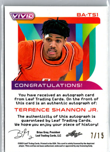 2021-22 Leaf Metal #BA-TS1 Terrance Shannon Jr. Black Rainbow #/15 A22